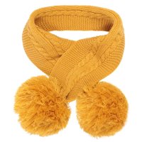 SC12-M: Mustard Cable Knit Scarf w/Pom Poms